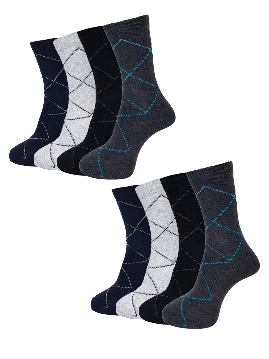 

Dollar Socks Men Pack Of 8 Above Ankle-Length Patterned Socks, Grey