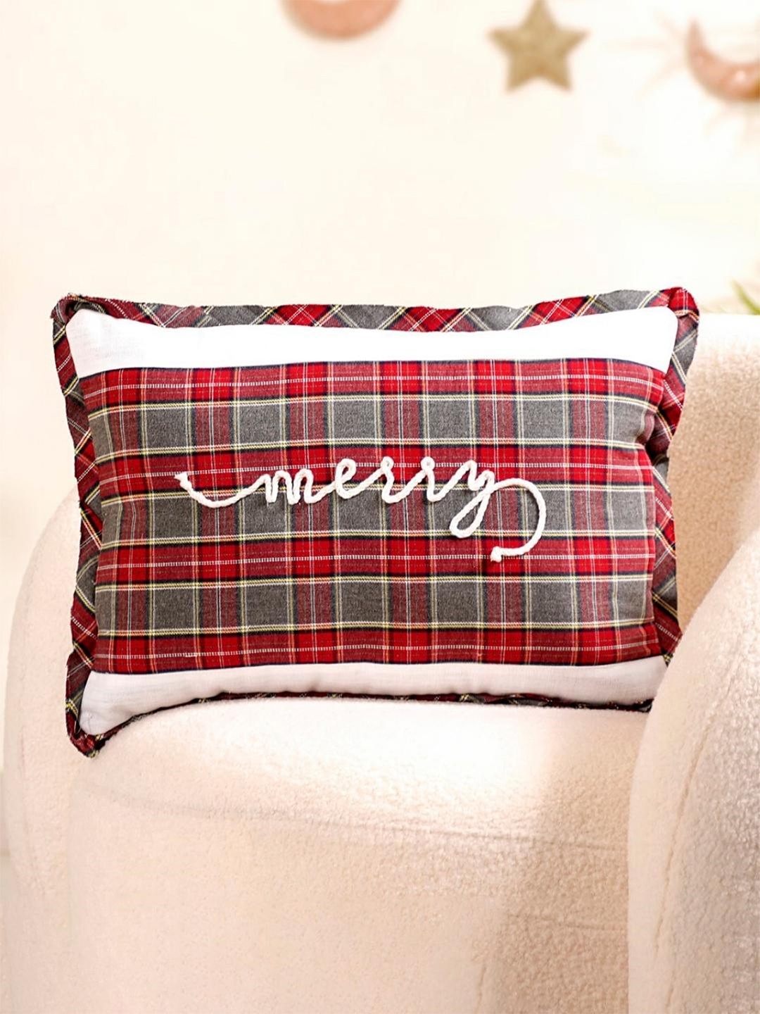 

Nestasia Red & Grey Plaid Merry Christmas Textured Rectangular Cushion Cover