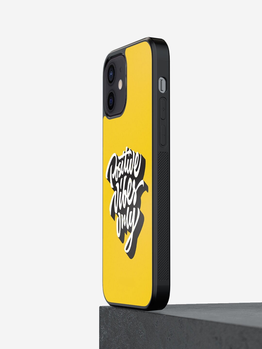 

macmerise Positive Vibes Only Printed iPhone 12 Phone Bumper Case Cover, Yellow