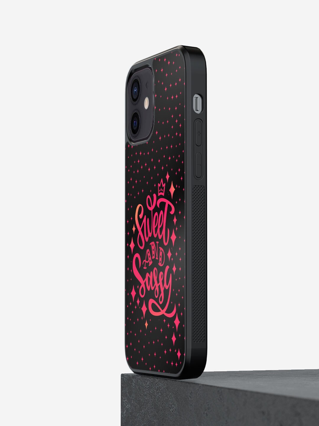 

macmerise Sweet & Sassy Printed iPhone 12 Phone Bumper Case Cover, Black