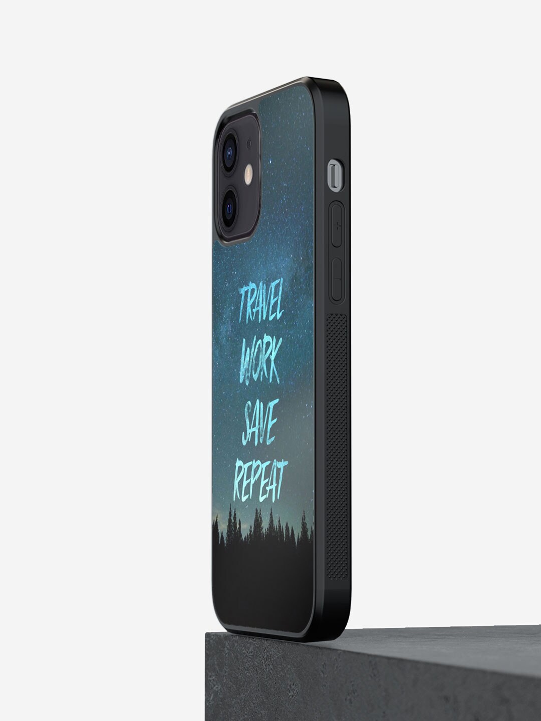 

macmerise Travel Work Save Repeat Printed iPhone 12 Phone Bumper Case Cover, Blue