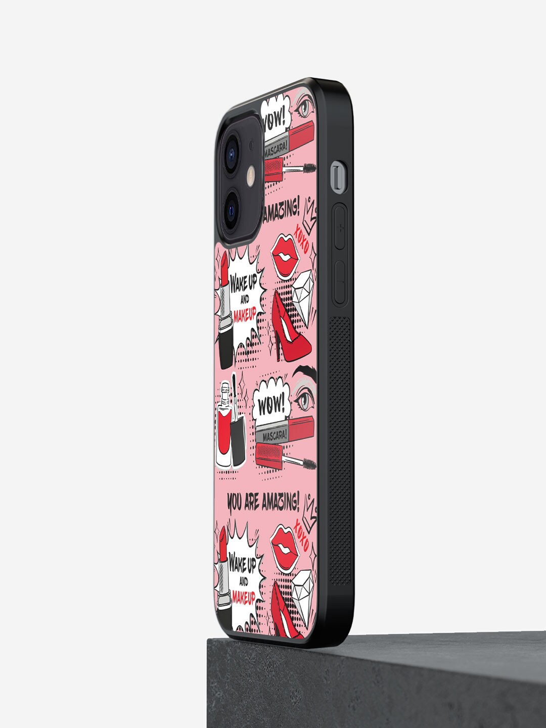 

macmerise Quirky Printed iPhone 12 Bumper Case Cover, Pink