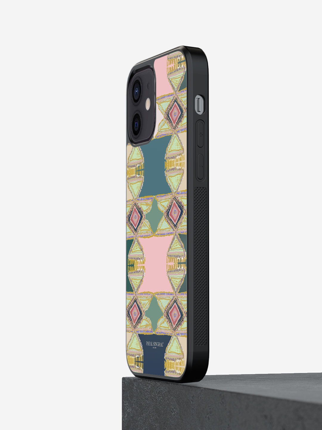

macmerise Geometric Printed iPhone 12 Bumper Case Cover, Pink