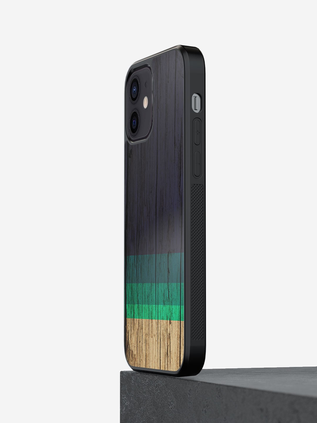 

macmerise Wood Stripes Printed iPhone 12 Phone Bumper Case Cover, Black