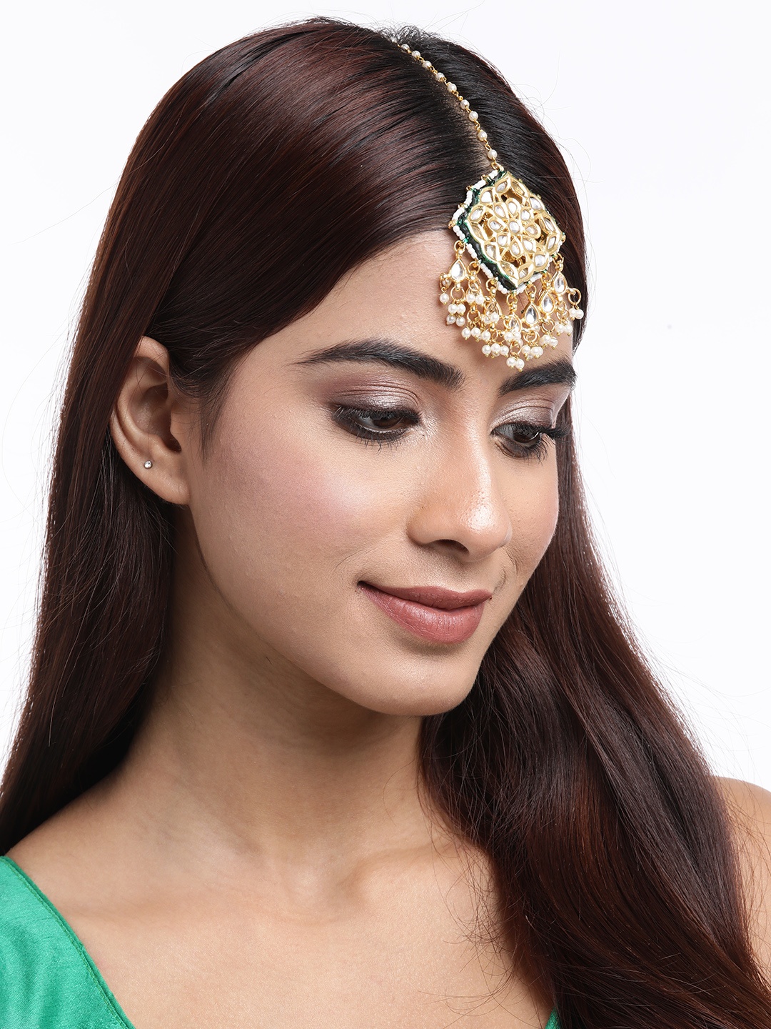 

Anouk Women Gold-Plated Pearl & Kundan Studded Maang Tikka