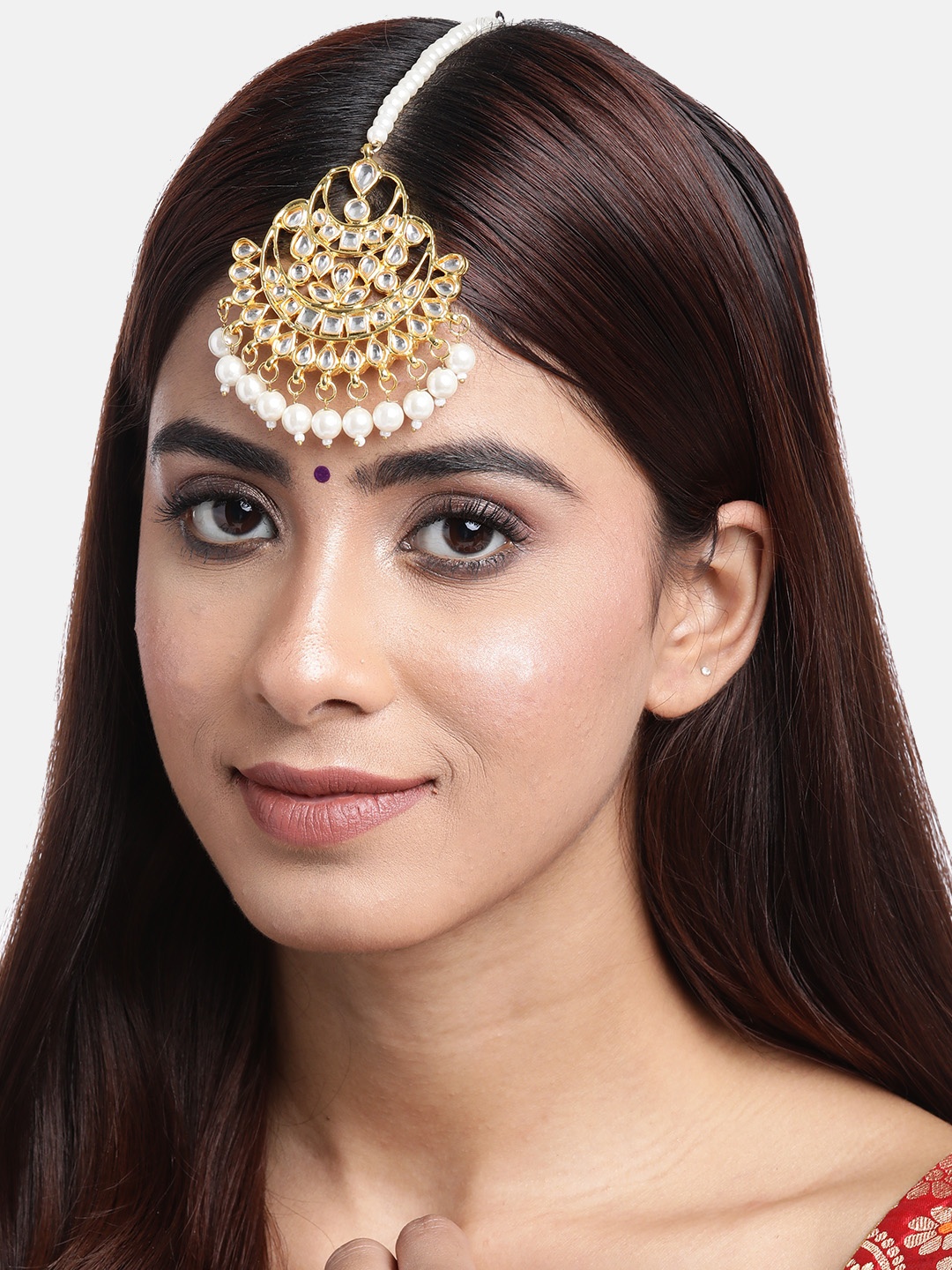

Anouk Women Gold-Plated Pearl & Kundan Studded Maang Tikka