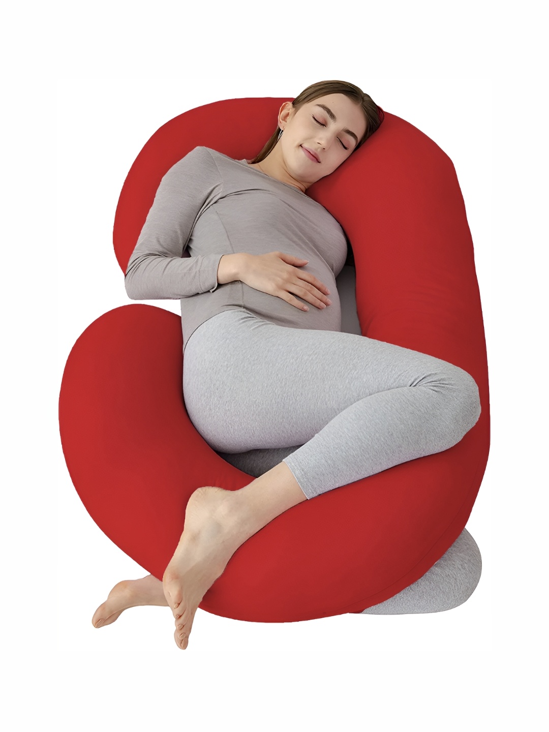 DADDY COOL Red Cotton Breathable C Shaped Maternity Pillow