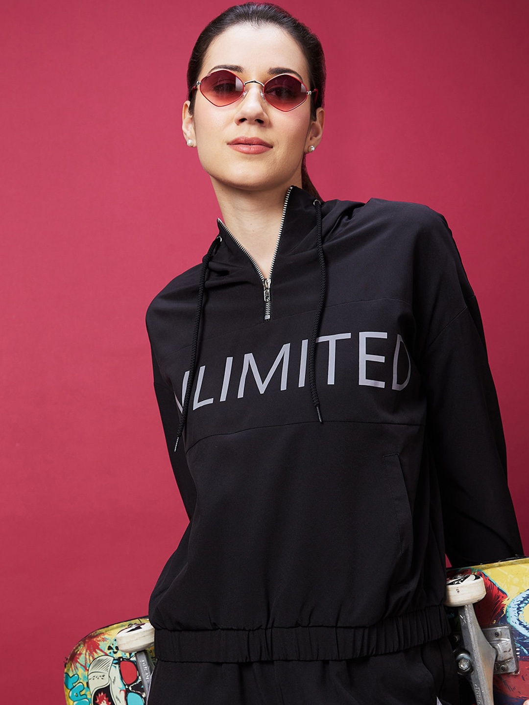 

Globus Typography Printed Reflective Strip Bomber Jacket, Black