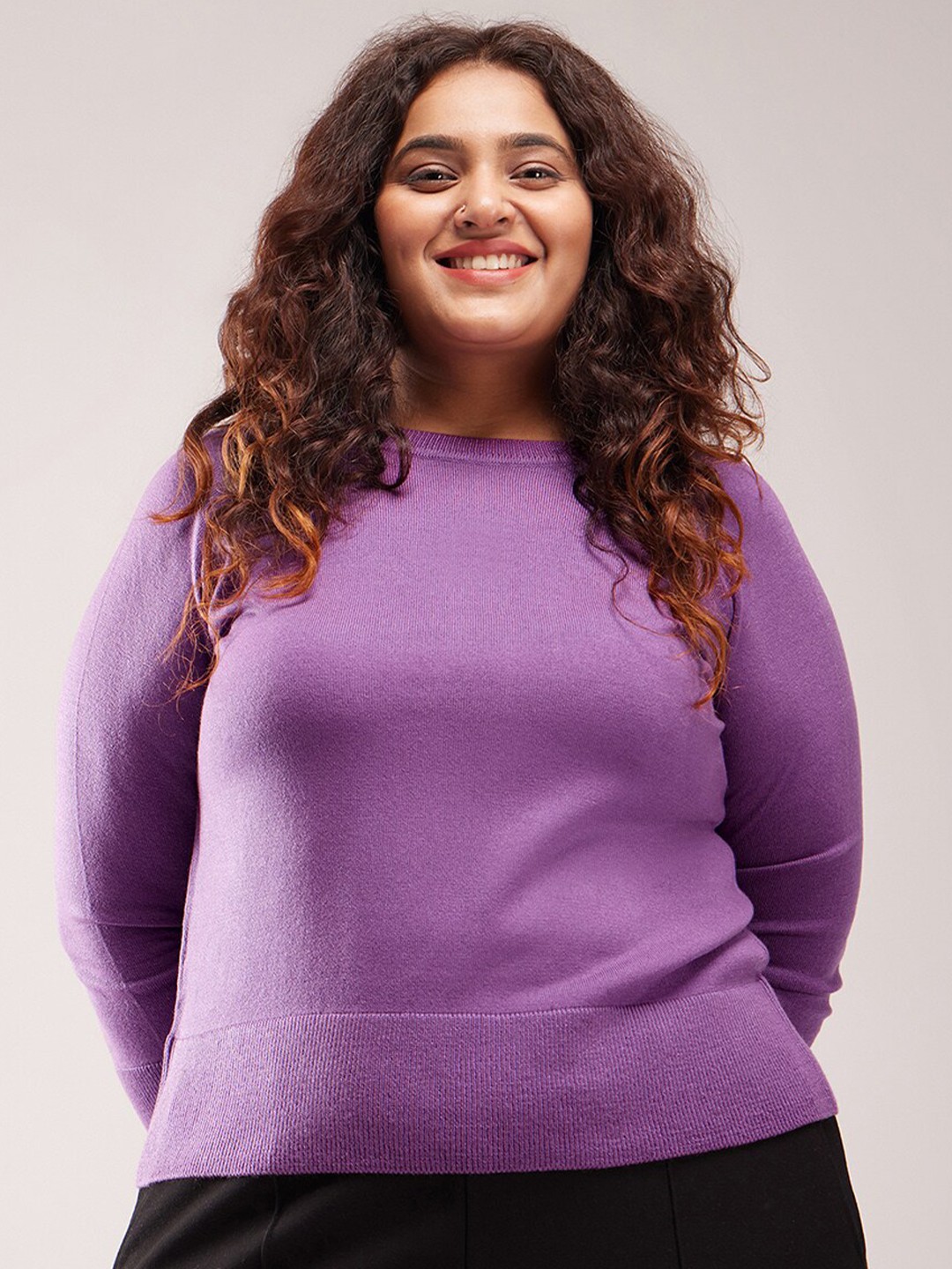 

FableStreet X Plus Size Boat Neck Pullover, Purple
