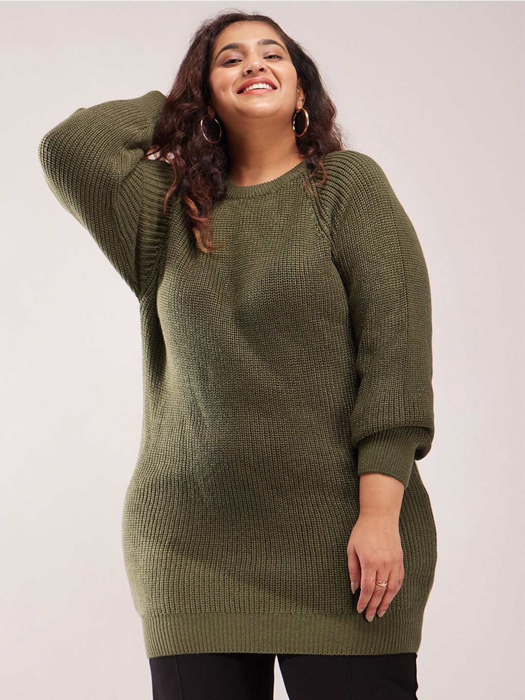 

FableStreet X Longline Acrylic Pullover, Olive
