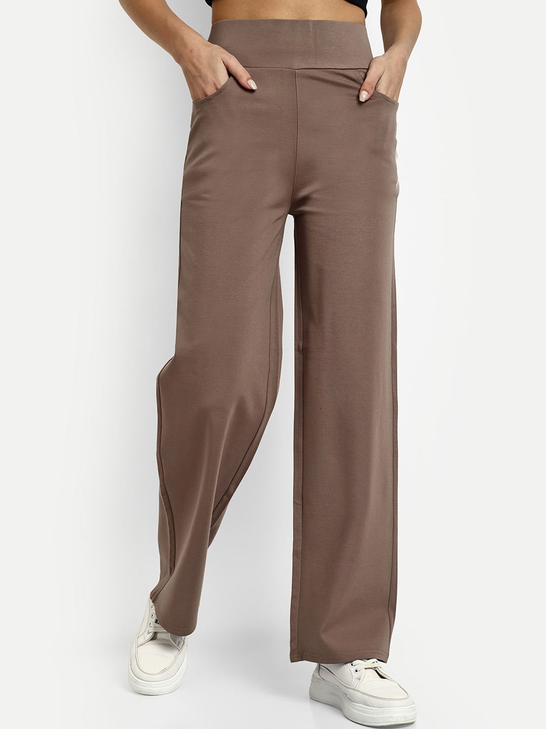 

Next One Women Smart Straight Fit High-Rise Easy Wash Parallel Trousers, Brown