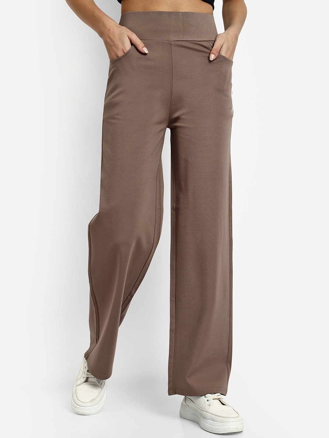 

Next One Women Smart Straight Fit High-Rise Easy Wash Parallel Trousers, Brown