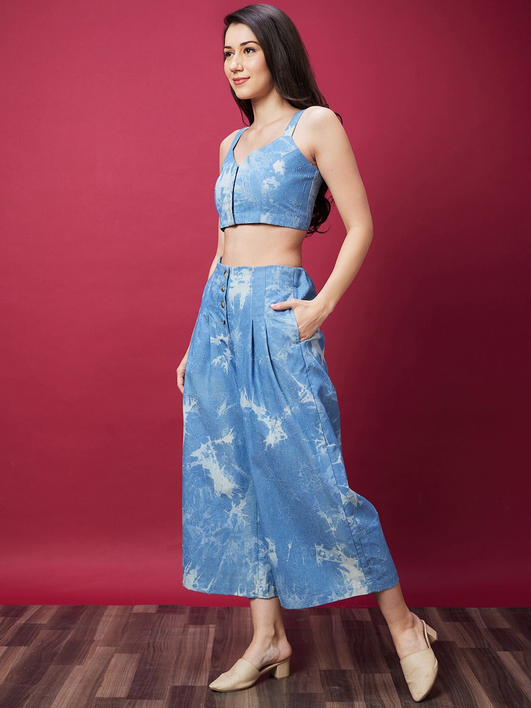 

Globus Dyed Co-Ord Set With Strappy Top & Trouser, Blue