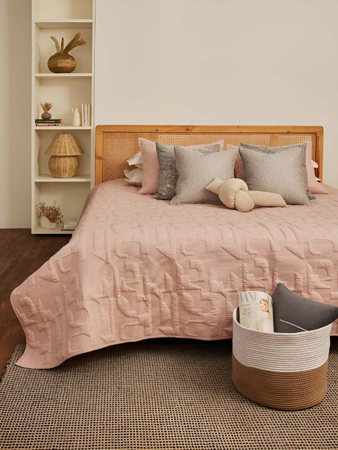 

Eris Home Pink Self designed Double King Cotton Bed Cover with 2 Pillow Covers