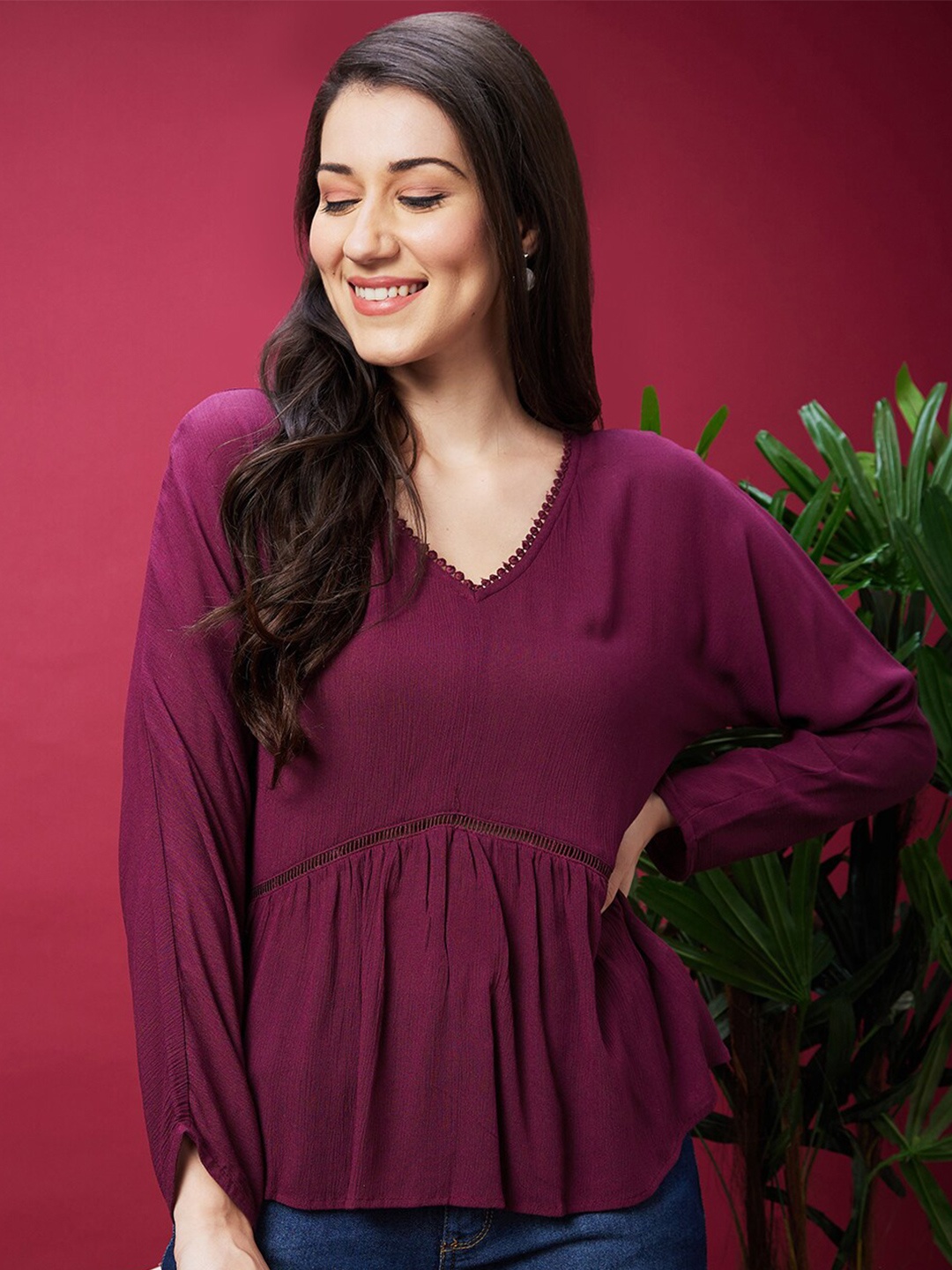 

Globus V-Neck Gathered Empire Top, Purple