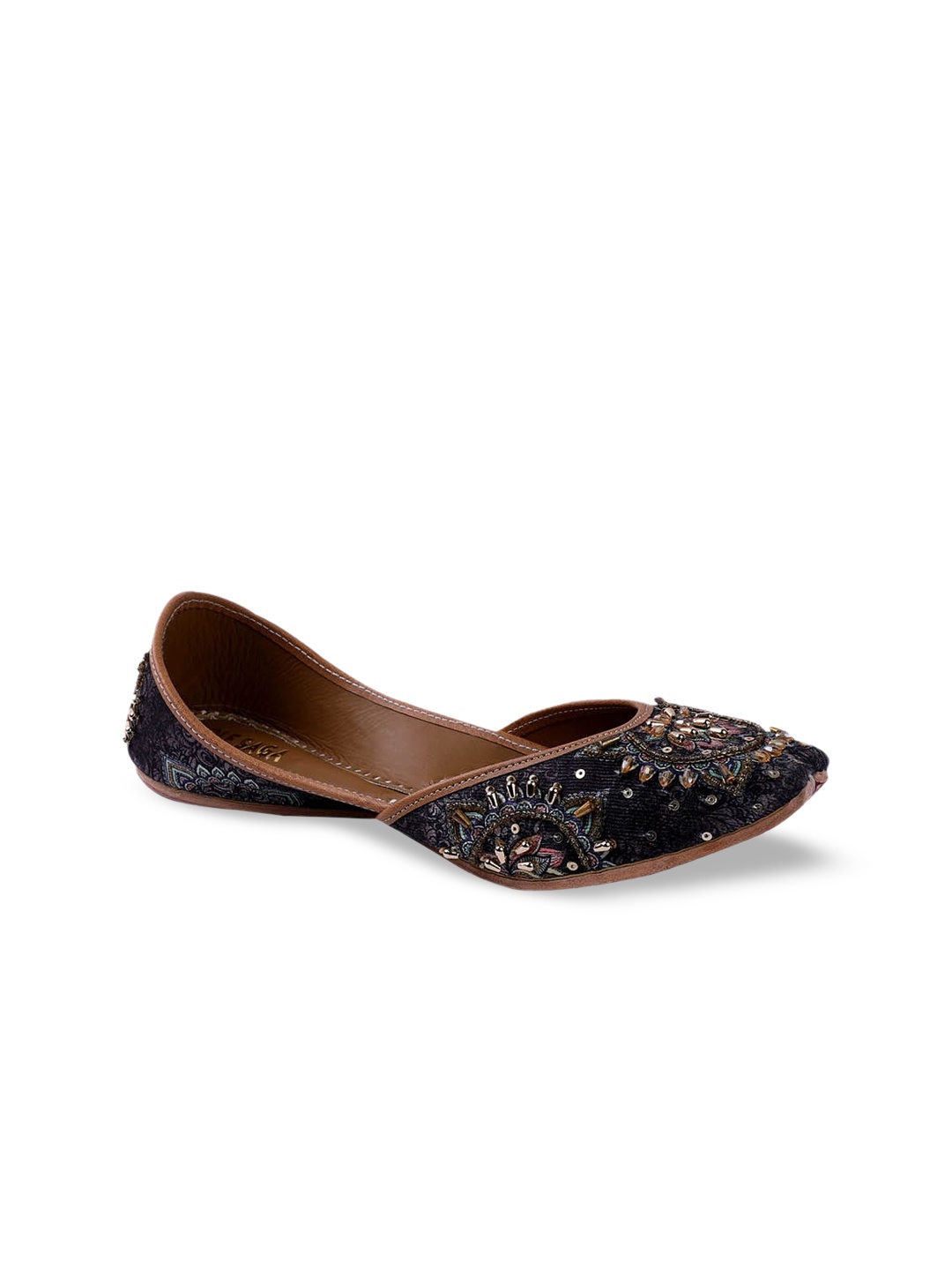 

Sole Saga Ethnic Embellished Square Toe Leather Mojaris, Purple