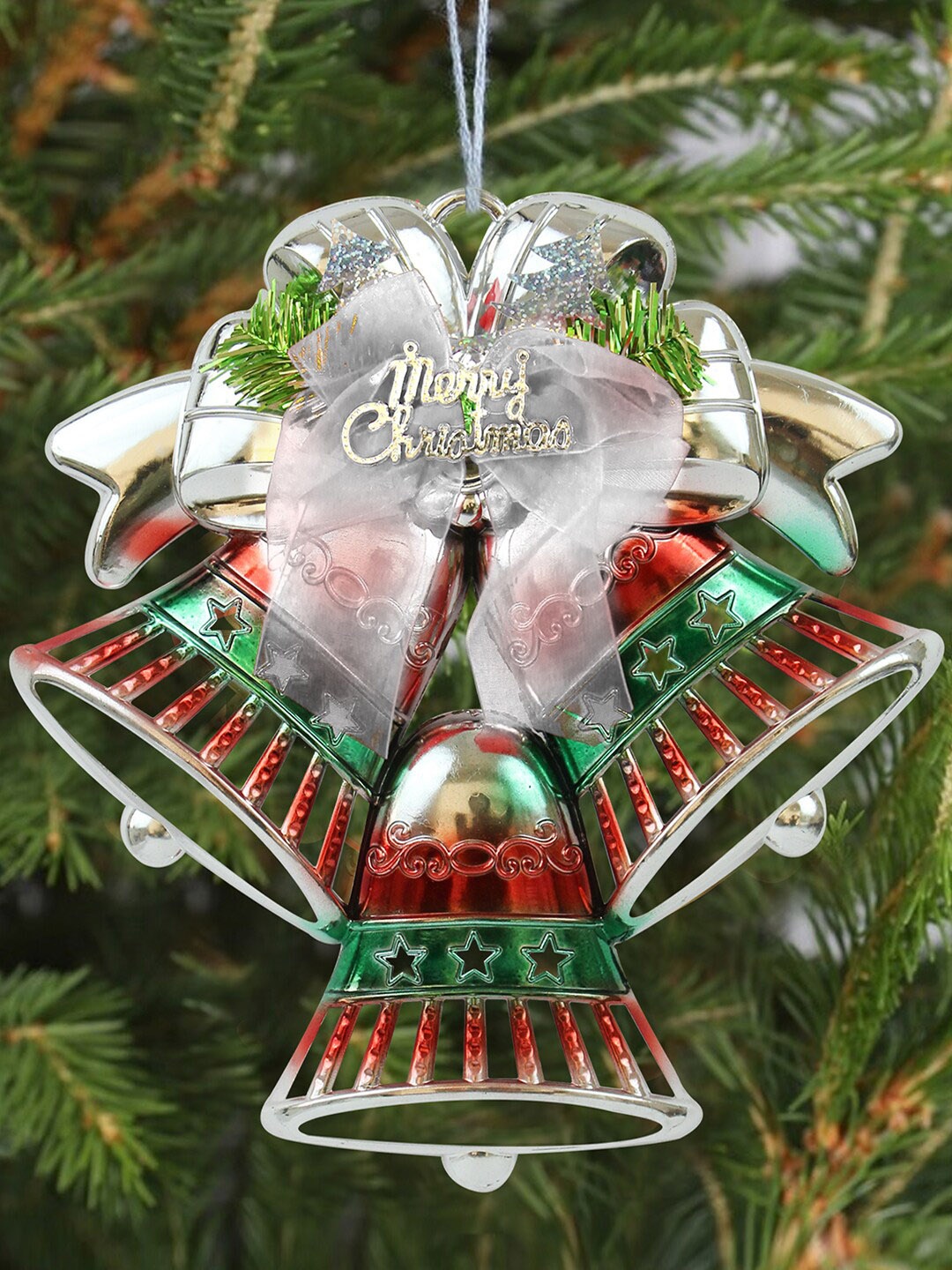 

TIED RIBBONS Red & Green Silver-toned Christmas Decoration Bells