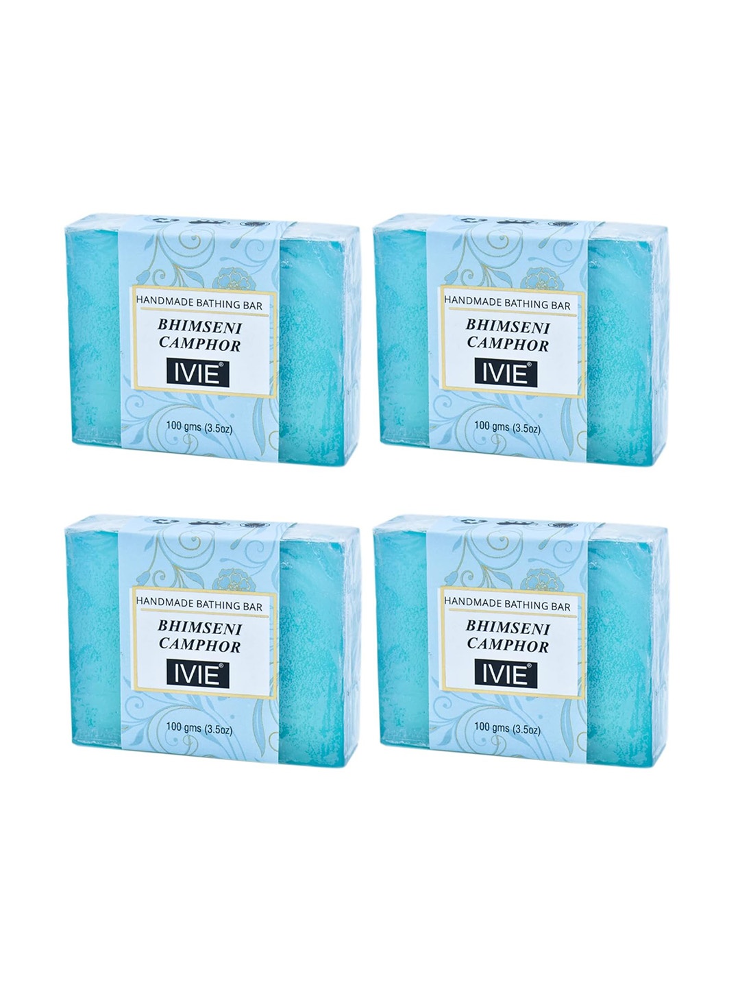 

IVIE 4-Pcs Bhimseni Camphor Bathing Bars With Olive Oil - 100g Each, Blue