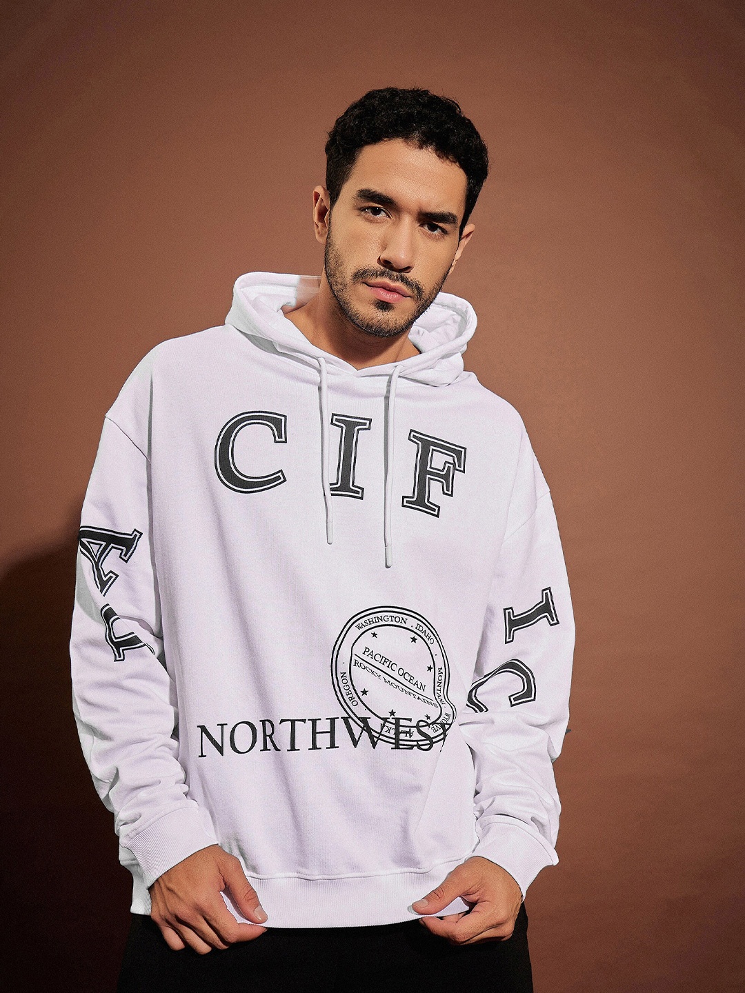 

MASCLN SASSAFRAS White Typography Printed Hooded Pure Cotton Sweatshirt