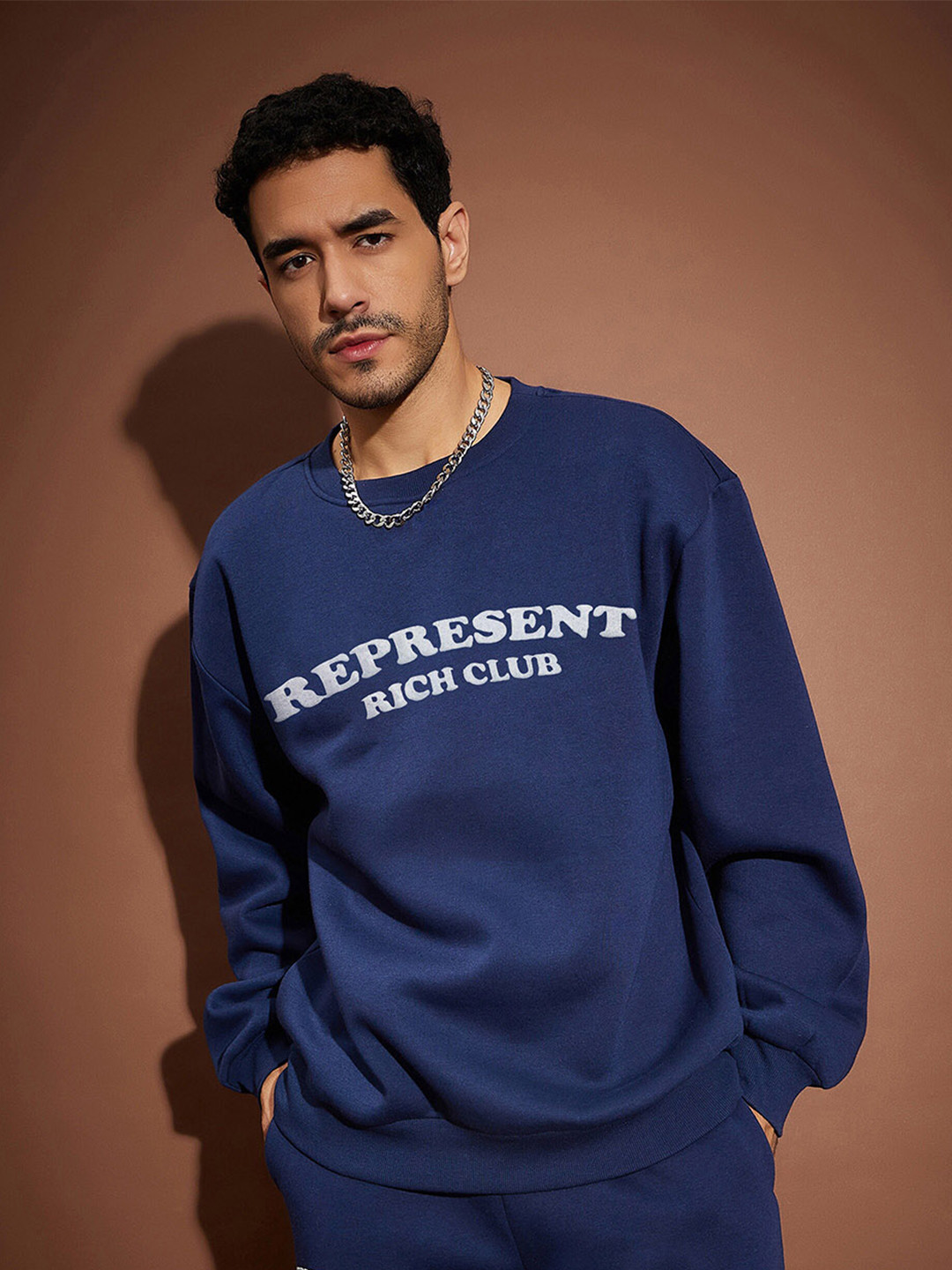 

MASCLN SASSAFRAS Navy Blue Typography Printed Oversized Sweatshirt