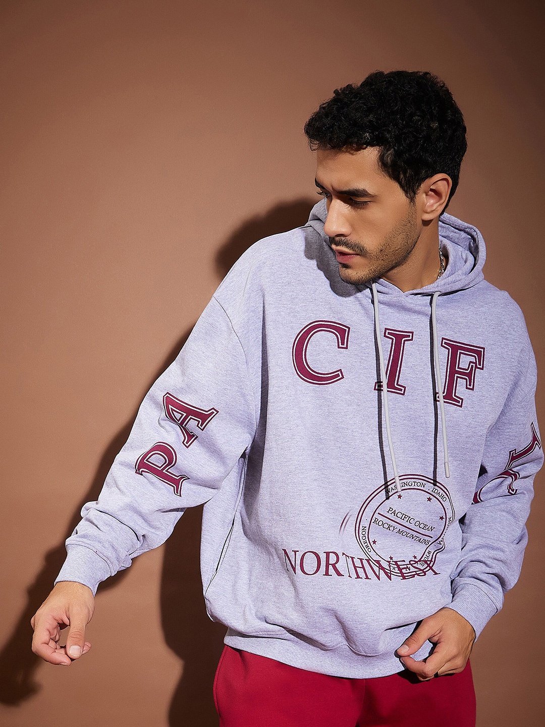 

MASCLN SASSAFRAS Typography Printed Hooded Cotton Pullover, Grey