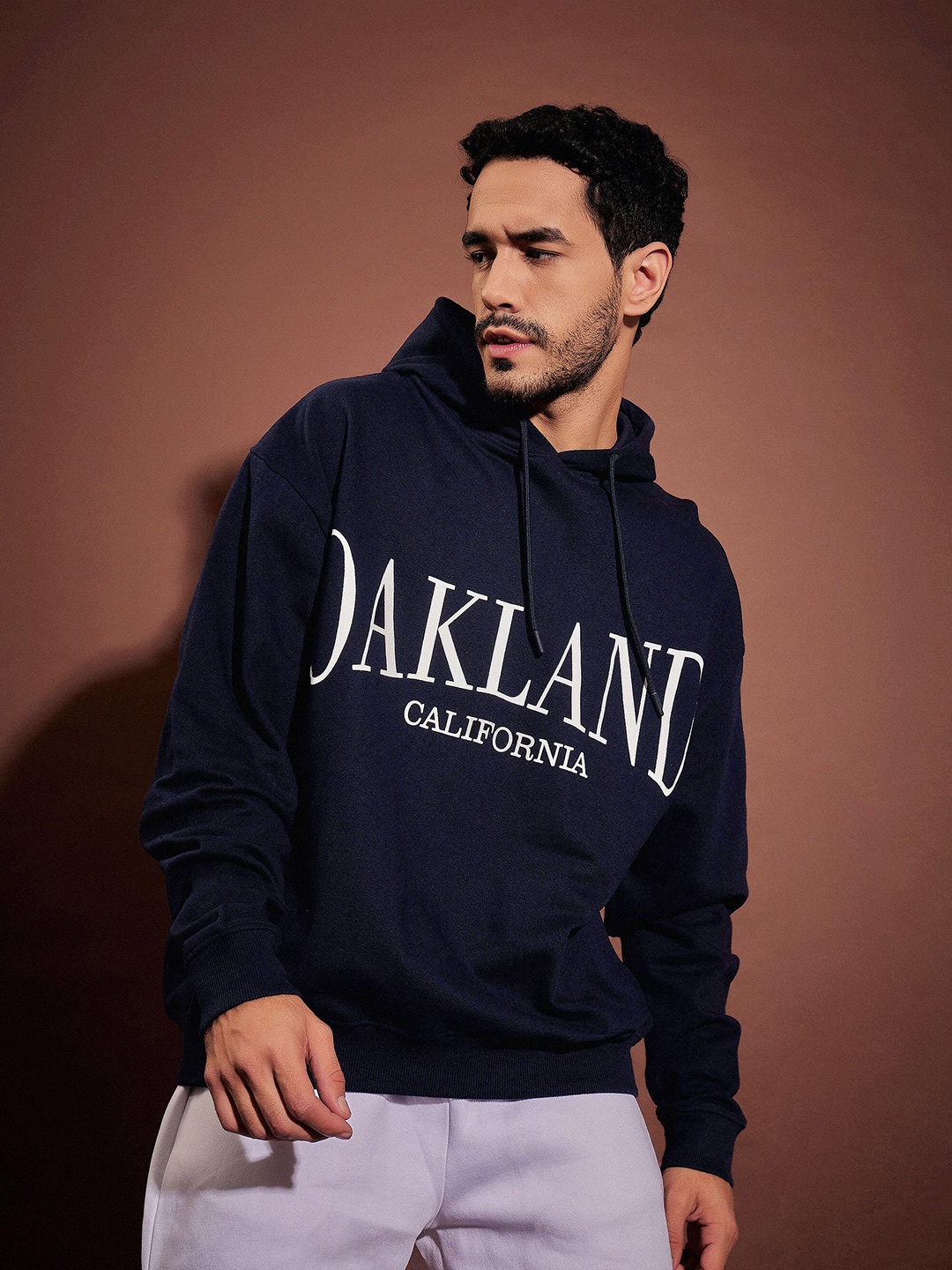 

MASCLN SASSAFRAS Navy Blue Typography Printed Hooded Pure Cotton Sweatshirt