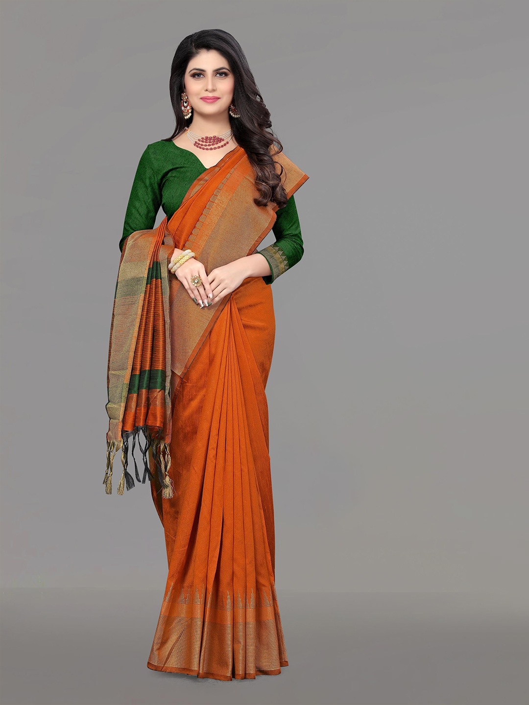

DIVASTRI Ethnic Motifs Woven Design Zari Banarasi Saree, Orange
