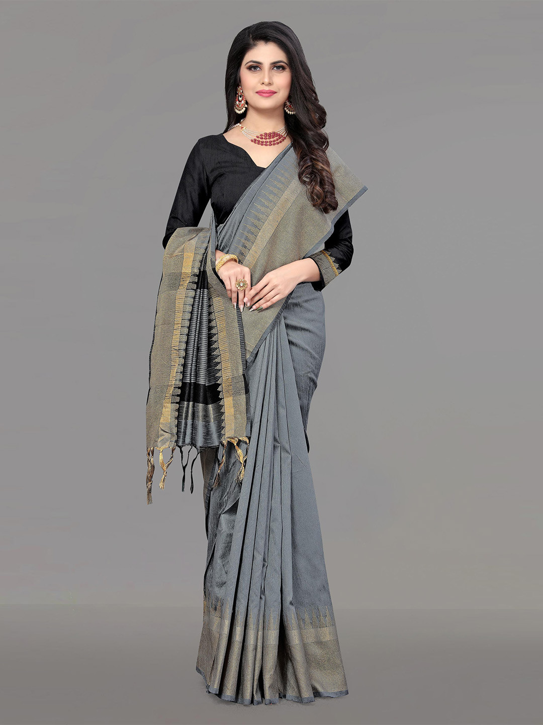 

DIVASTRI Zari Art Silk Banarasi Saree, Grey