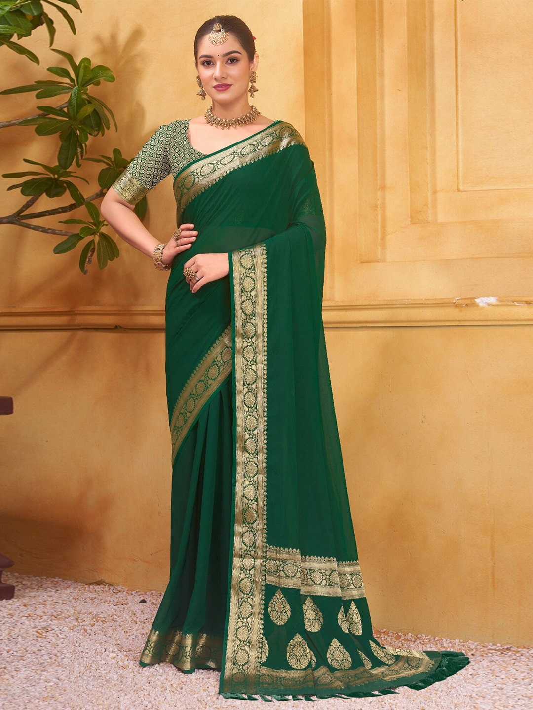 

DIVASTRI Pure Georgette Banarasi Saree, Green