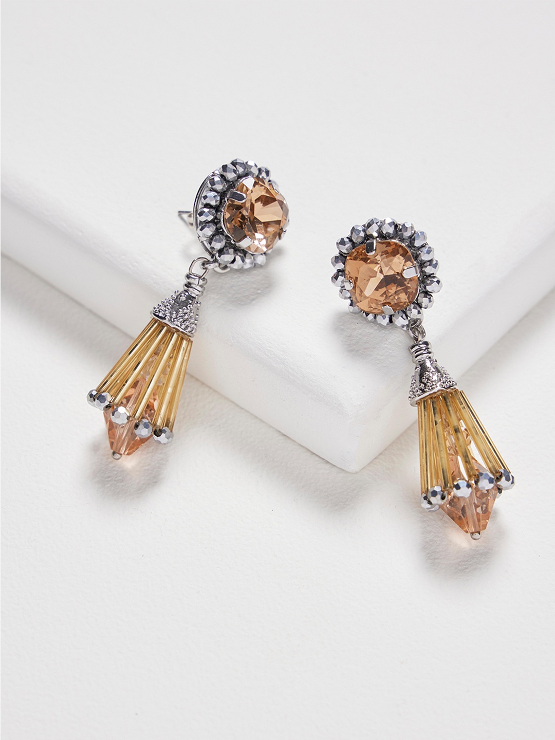 

Rhea Rhodium-Plated Contemporary Drop Earrings, Gold