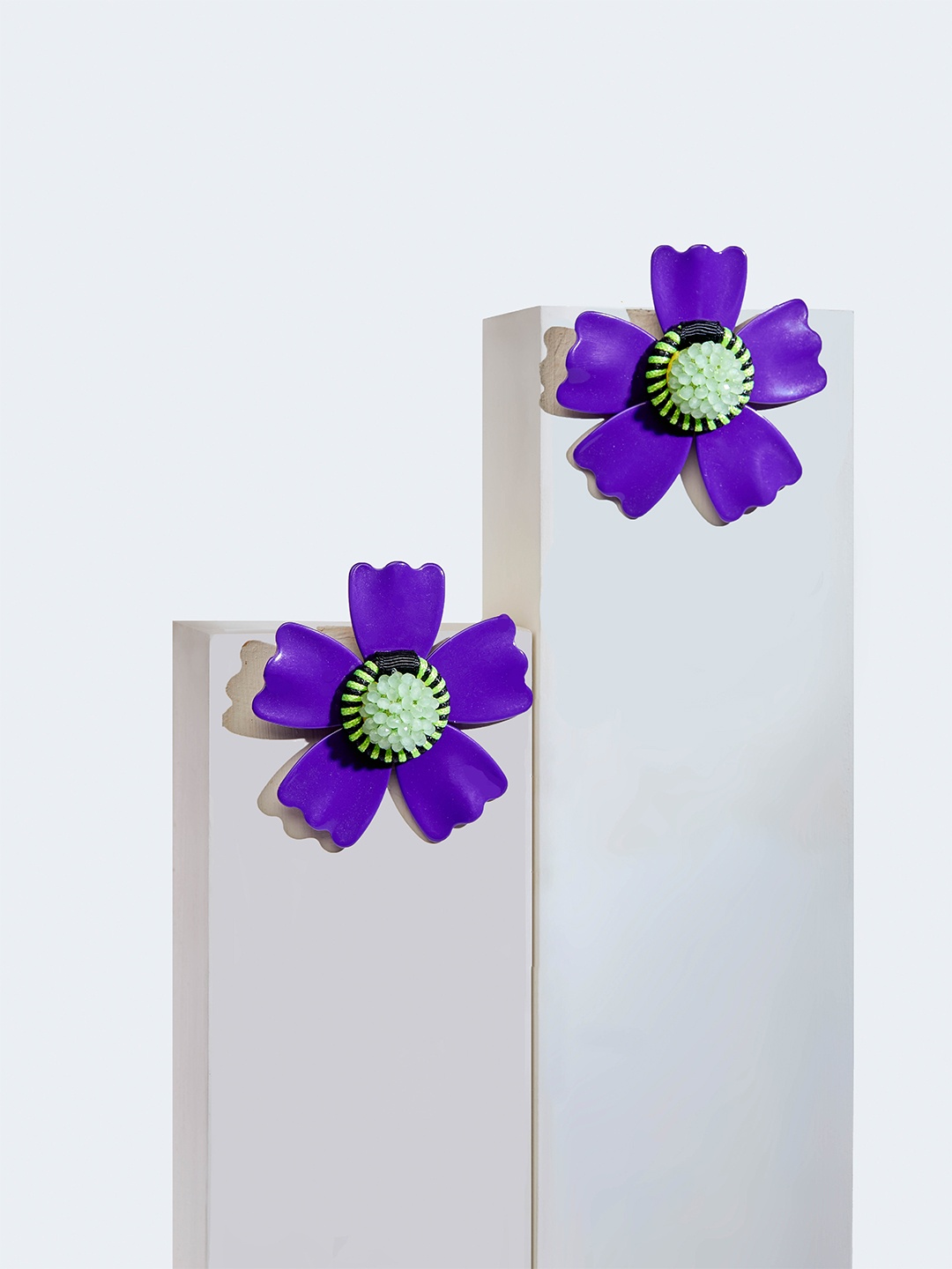 

Rhea Rhodium-Plated Crystal Studded Floral Studs, Violet