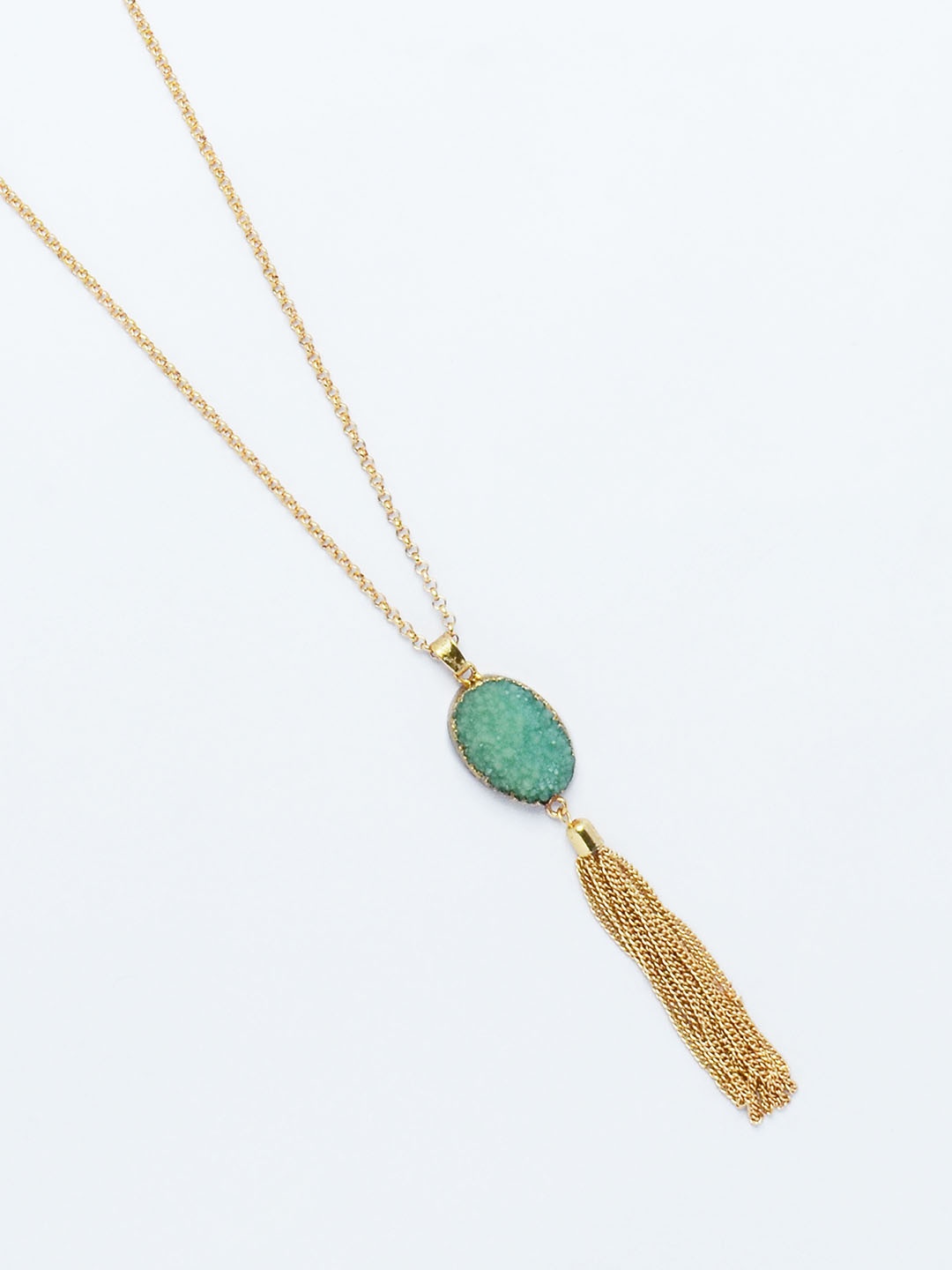 

Rhea Druzy Stone-Studded Oval Shaped Tasselled Necklace, Gold