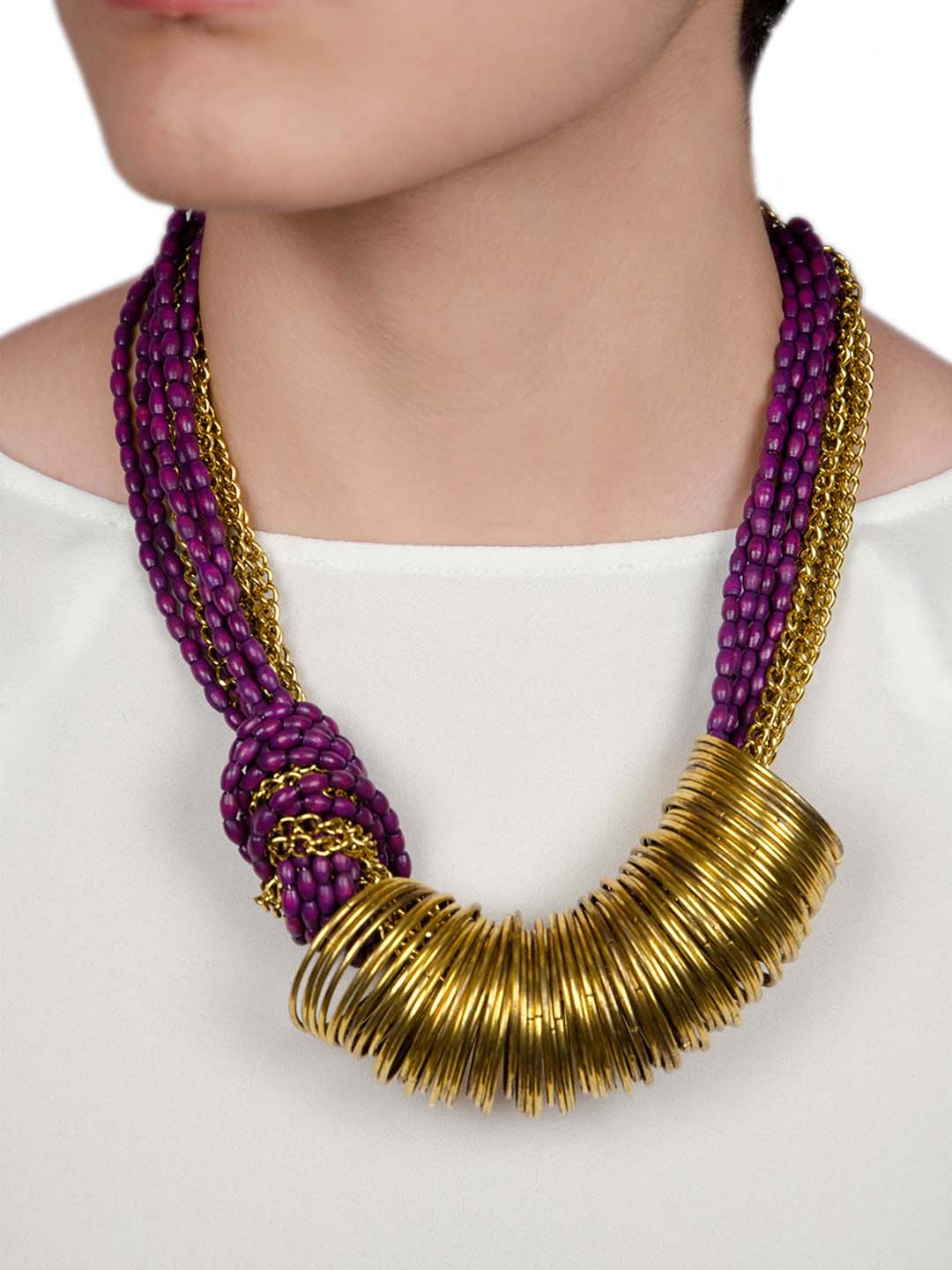

Rhea Rhodium-Plated Artificial Beads Statement Necklace, Gold