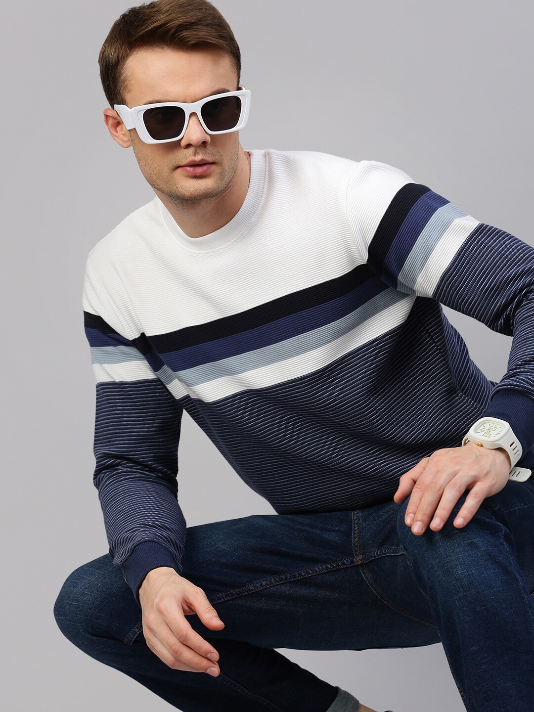 

KOFFY Colourblocked Ribbed Cotton Pullover Sweatshirt, White