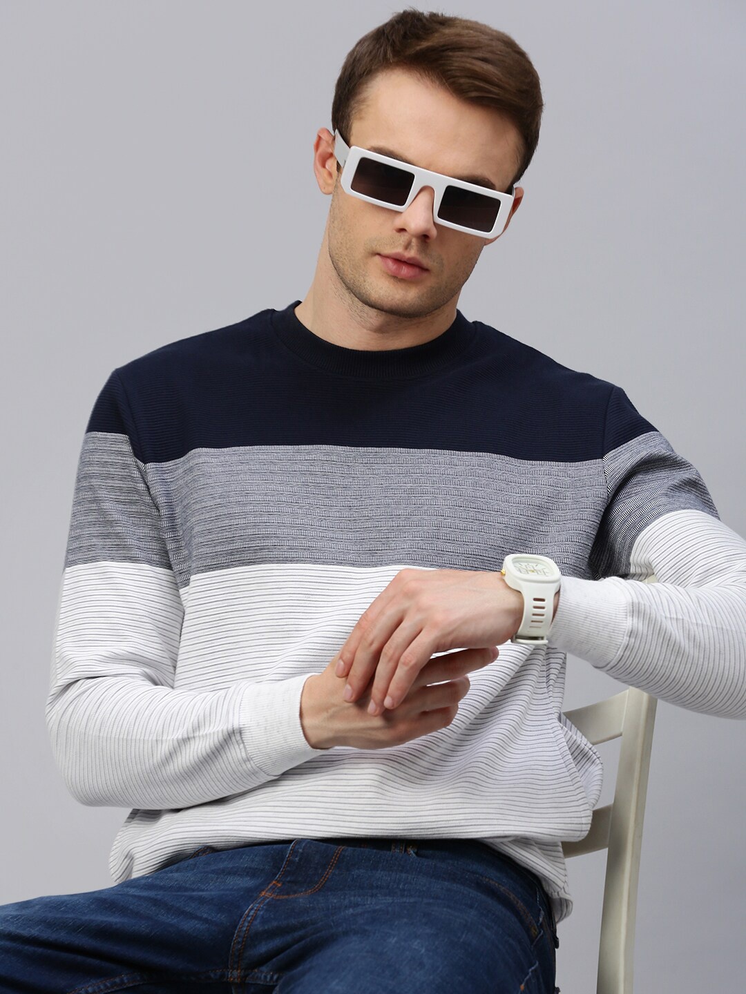 

KOFFY Colourblocked Ribbed Cotton Pullover Sweatshirt, White