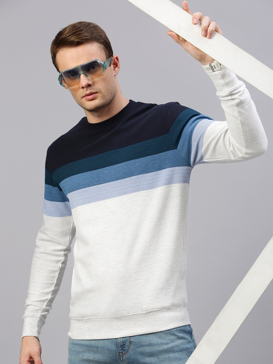 

KOFFY Colourblocked Pullover Pure Cotton Sweatshirt, Navy blue