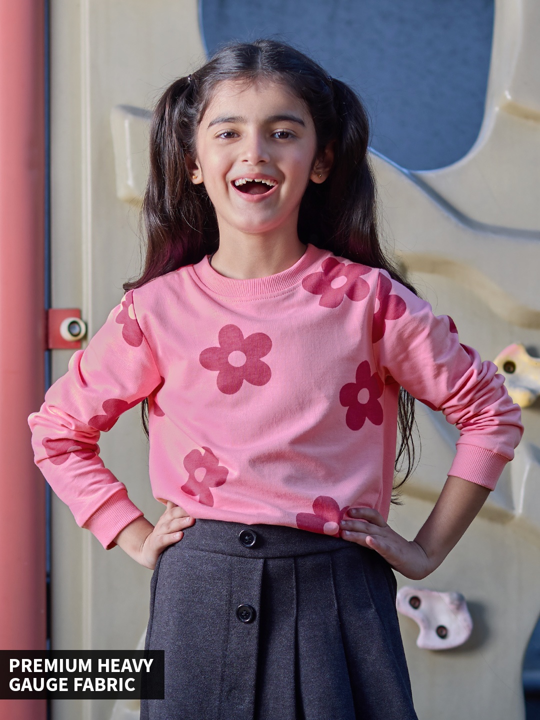 

The Souled Store Girls Graphic Printed Cotton Pullover, Pink