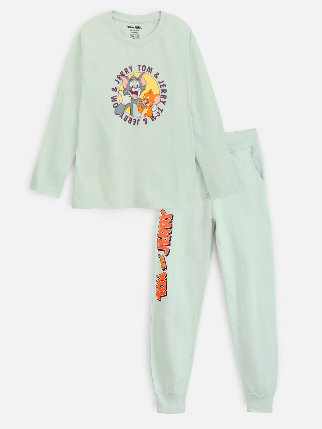 

Kids Unisex Tom & Jerry Printed Cotton T-shirt with Joggers, Green