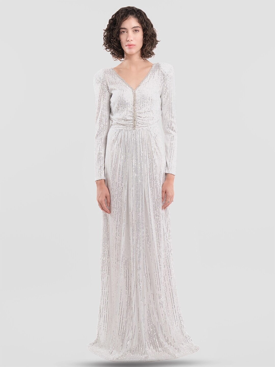 

Samshek Embellished V-Neck Sequinned Fit & Flare Maxi Dress, White