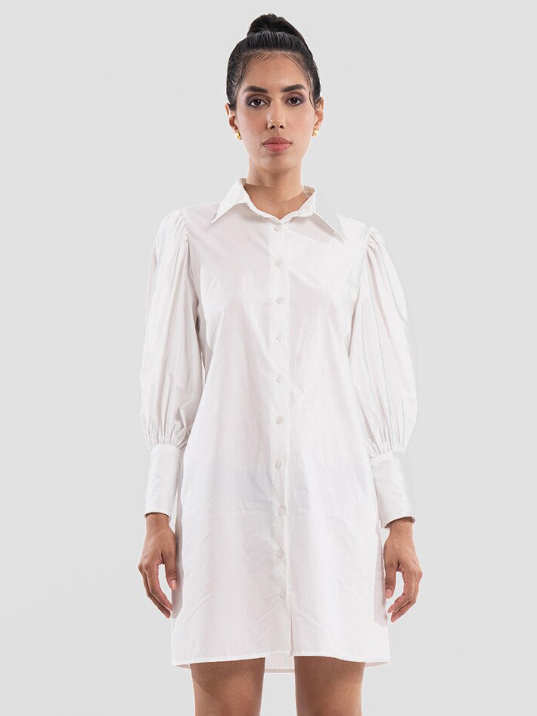 

Samshek Shirt Collar Cuffed Sleeves Cotton Shirt Dress, White