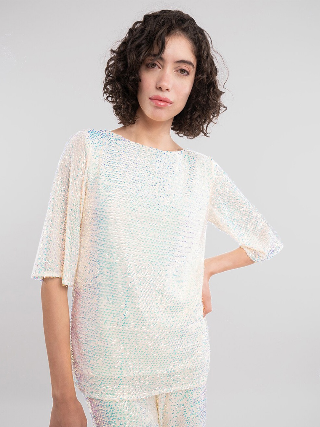 

Samshek Sequin Embellished Boat Neck Top, White