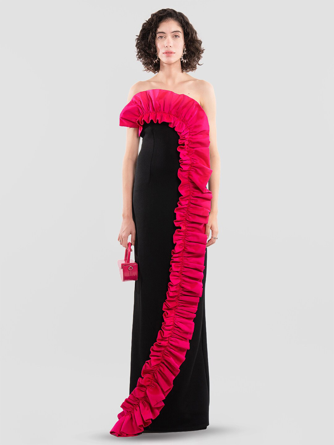 

Samshek Off-Shoulder Ruffles Bodycon Maxi Dress, Black