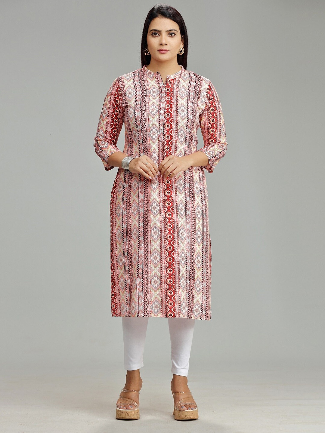 

COTTON CULTURE Ethnic Motifs Printed Straight Kurta, Orange