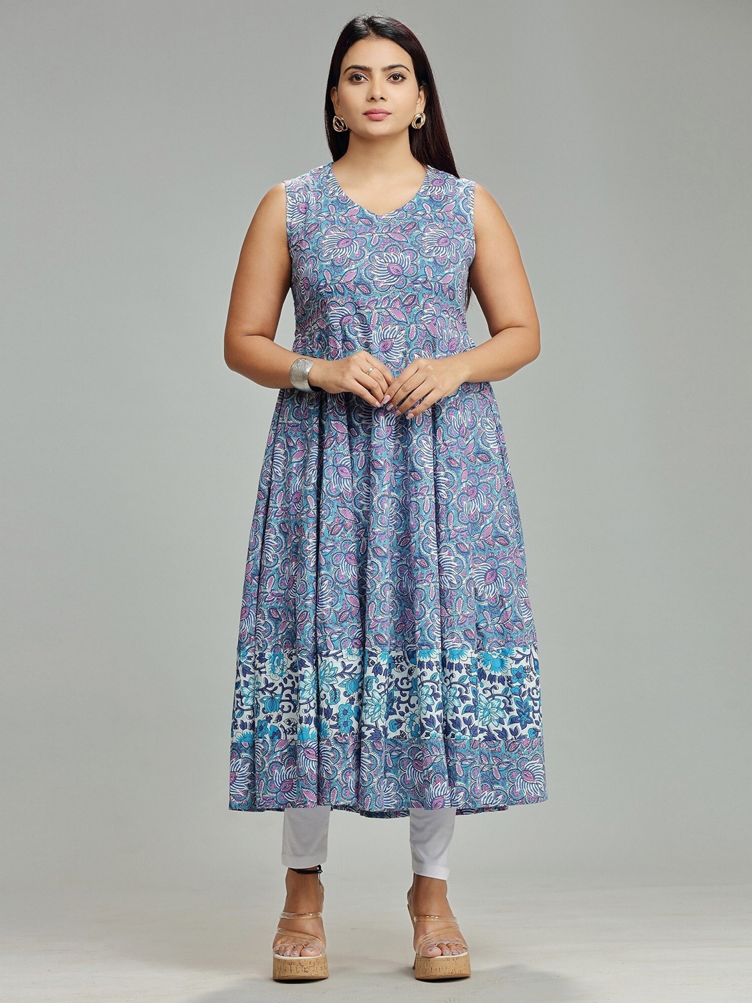 

COTTON CULTURE Floral Printed Cotton Anarkali Kurta, Blue