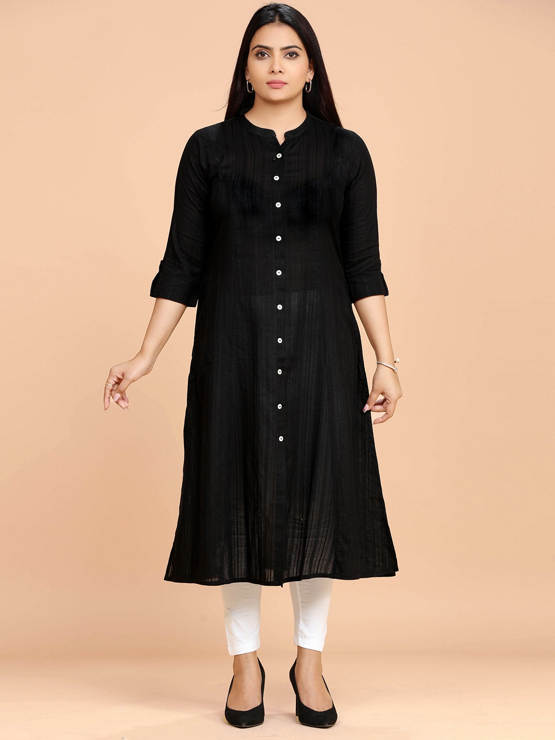 

COTTON CULTURE Woven Design Straight Cotton Kurta, Black