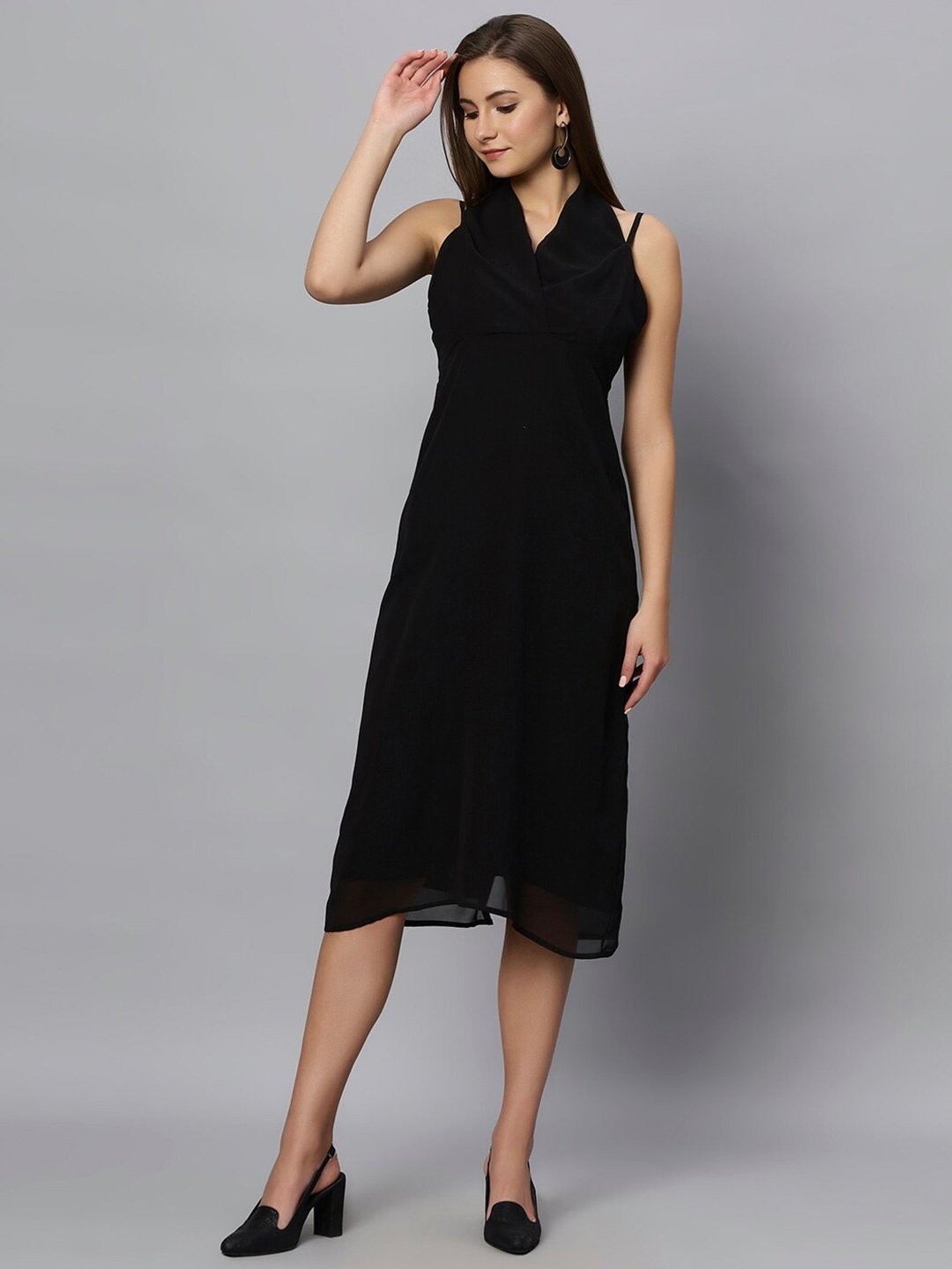 

Chemistry V-Neck Sleeveless Georgette Tie Up A-Line Midi Dress, Black