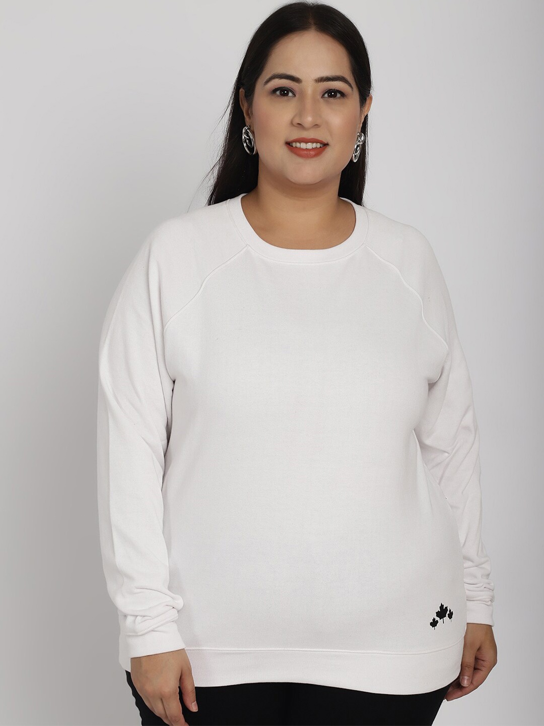 

Rute Plus Size Raglan Sleeves Round Neck Cotton Pullover, White