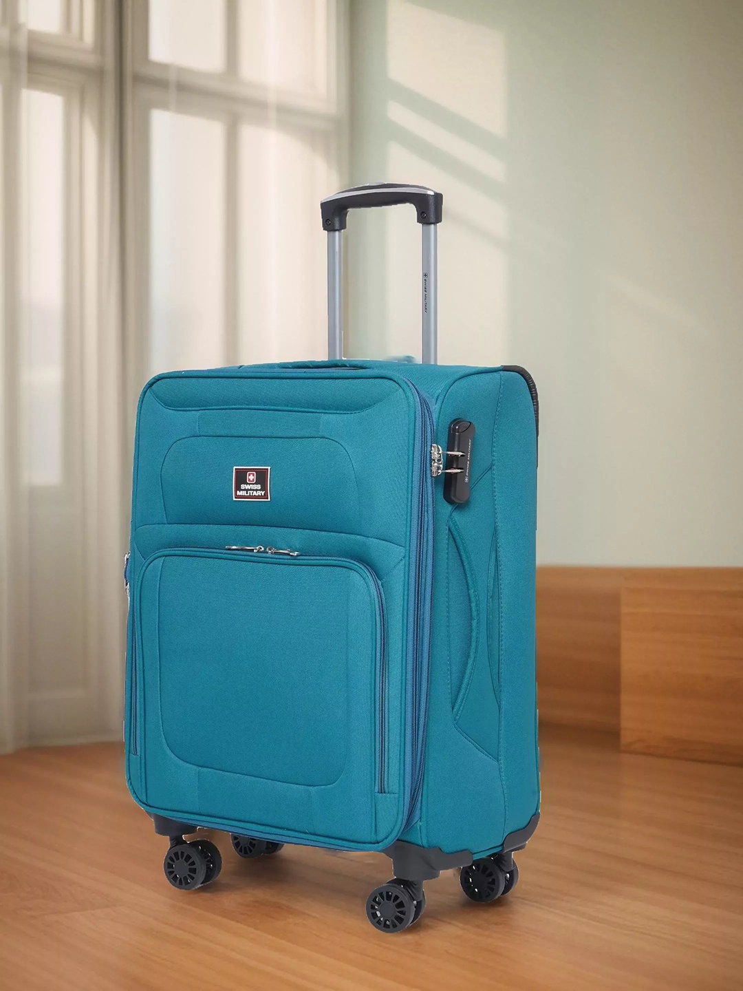 

SWISS MILITARY Titanium Soft-Sided Cabin Trolley Suitcase, Teal