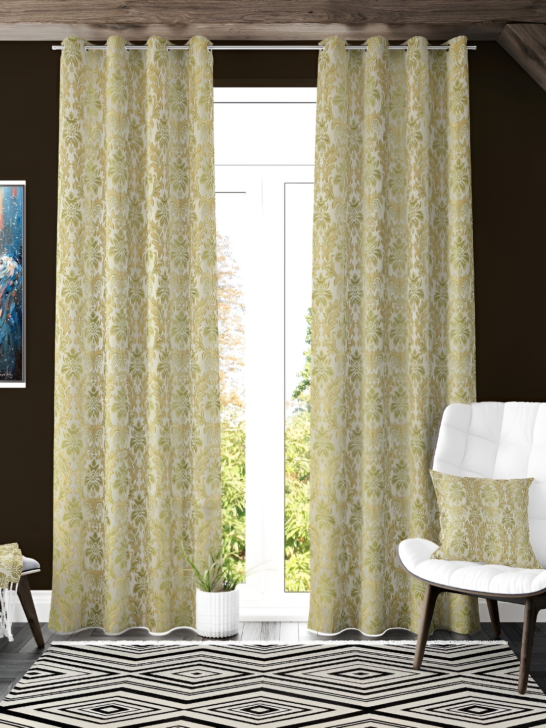 

Galaxy Home Decor Green 2 Pieces Self Design Room Darkening Jacquard Window Curtain