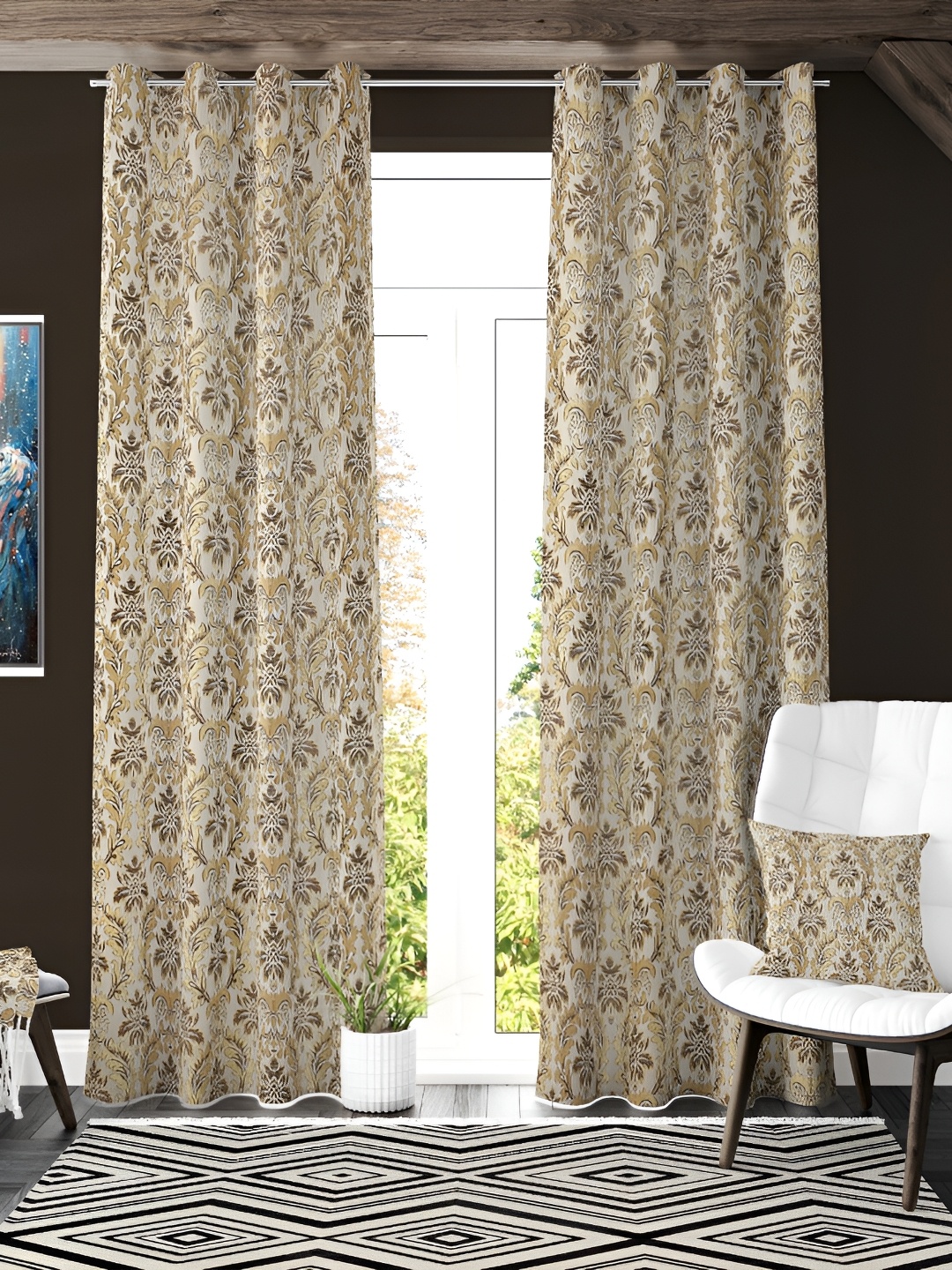 

Galaxy Home Decor Brown 2 Pieces Self Design Room Darkening Jacquard Window Curtain